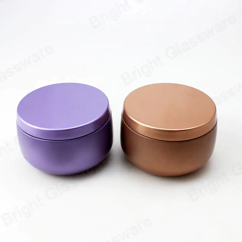 Fancy rose gold purple tin box scented wax tin candles container for Event use