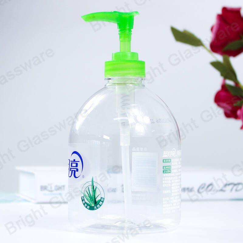Botella vacía de plástico transparente para lavar a mano 500ml con bomba en stock