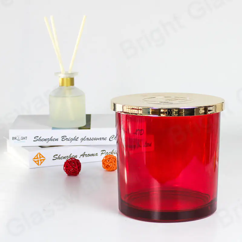 1500ml Large grey red blue 3 wicks candle glass jars with gold metal lids for candle making