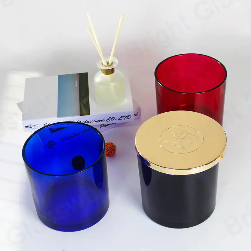 1500ml Large grey red blue 3 wicks candle glass jars with gold metal lids for candle making