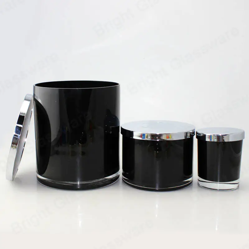 Custom black empty 90OZ 35OZ large glass candle holders with metal lid for Christmas decoration