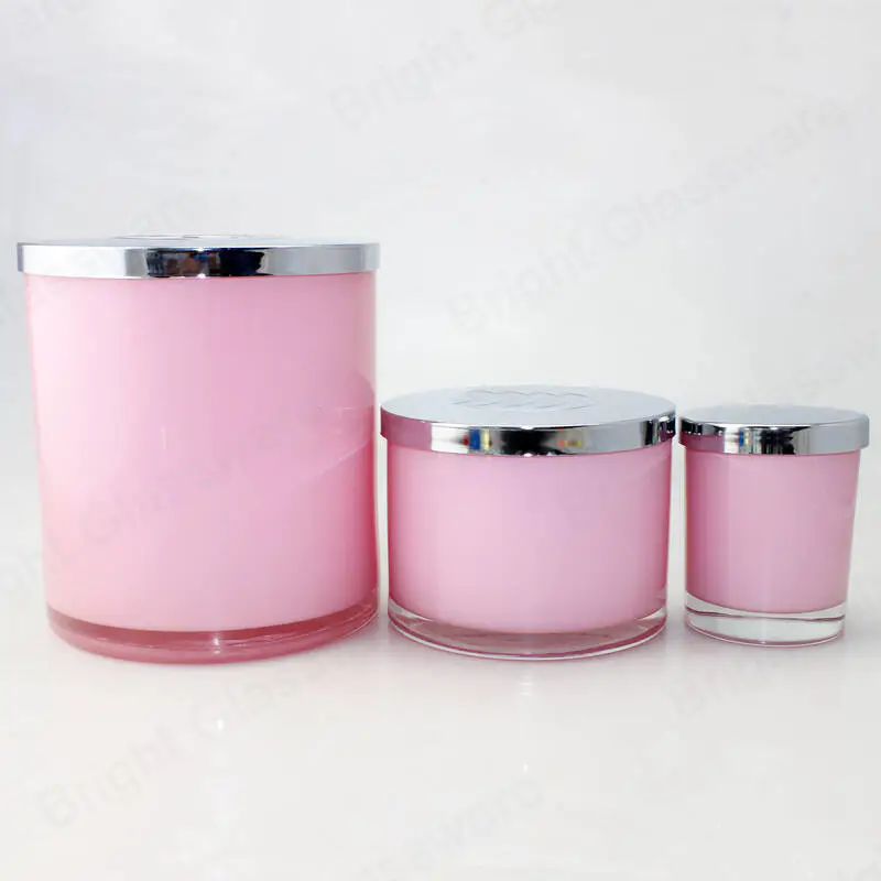 2550ml 1000ml 300ml Pink Candle Glass Jar Container With Gold/Silver Lid For Candle Making