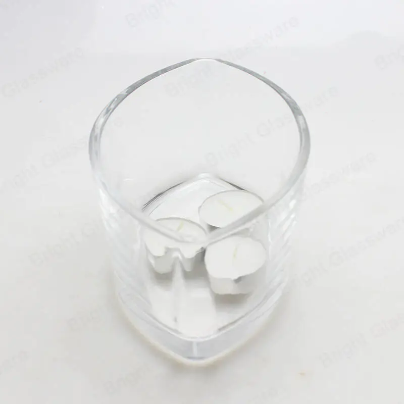 Luxury Wood Wick Leaf Shaped Candle Holder Glass With Wooden lid For 2 Wick Soy Wax Candles