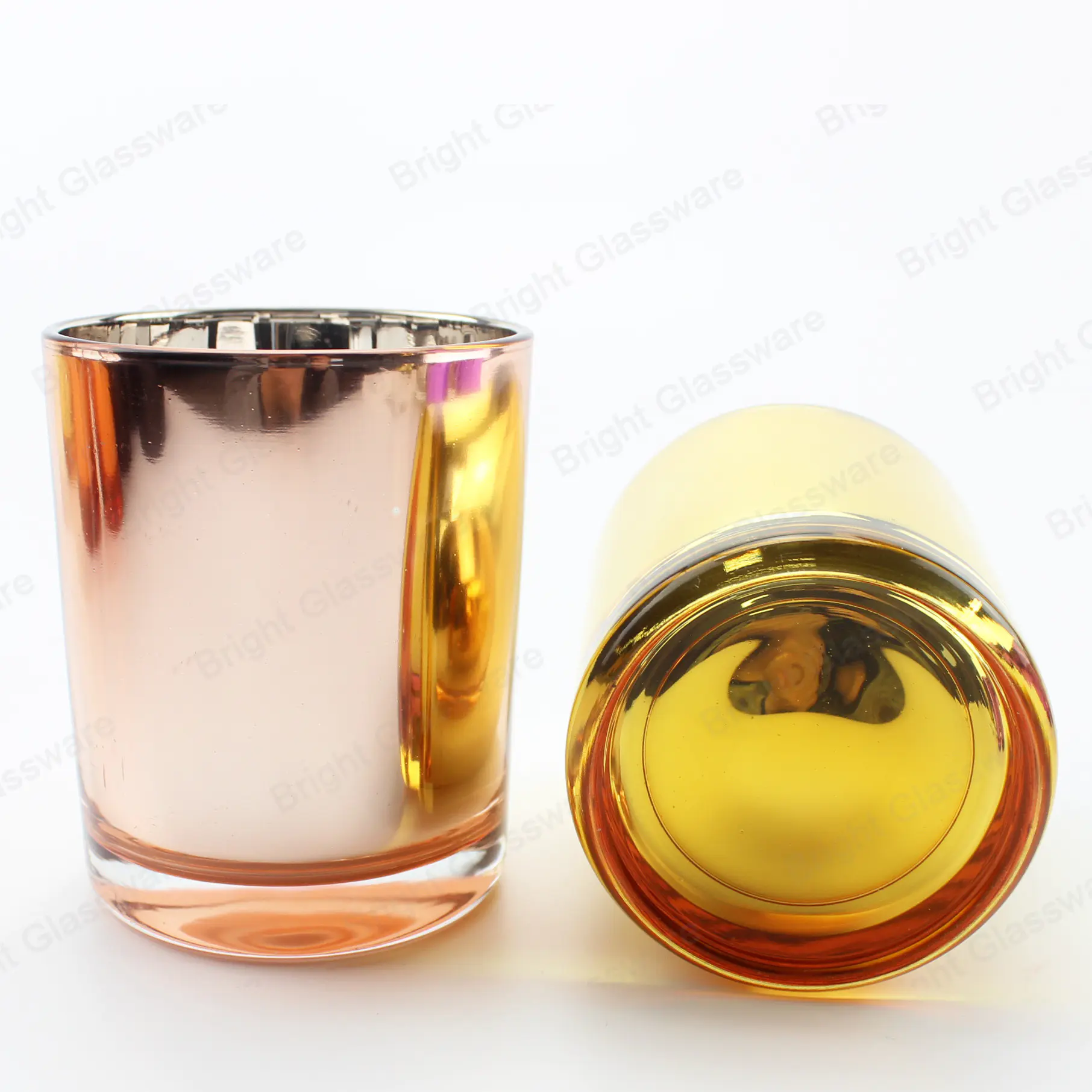 Luxury empty electroplating colored rose gold candle jar glass for Christmas decoration