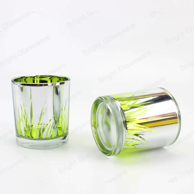 Plated sliver glass candle containers cylinder laser engraved candle holder for wedding table centerpieces
