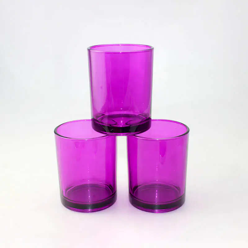 Good Price Purple Glass Candle Holder with Wooden Lid Colorful Rose Madder Glass Candle Jar