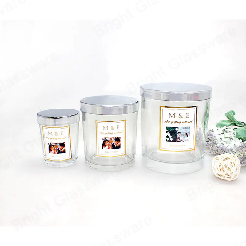High quality thick bottom empty scented candle holder clear glass candle jars with metal lids