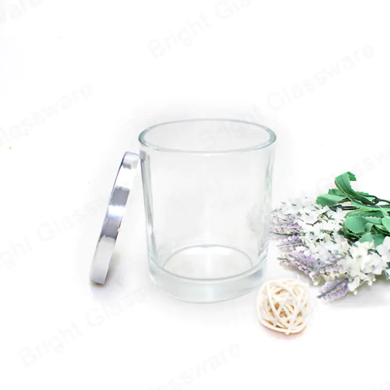 High quality thick bottom empty scented candle holder clear glass candle jars with metal lids