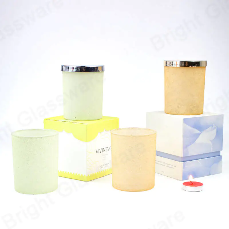New design frosted 8 oz empty luxury candle glass jar holder with metal lids and gift packing box