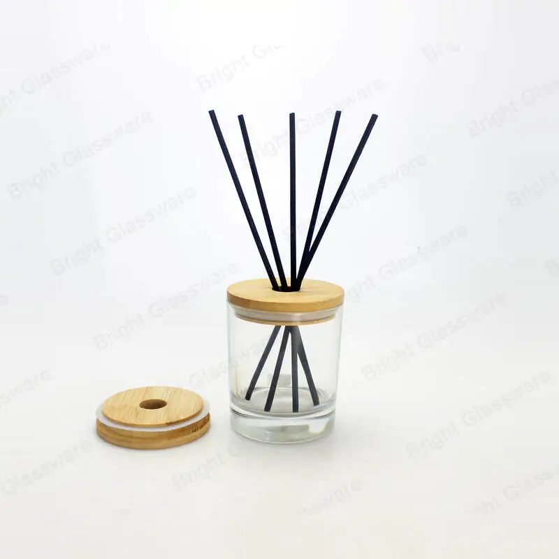 Top sell high quality reed diffuser glass bottle with wooden lid with hole and black sticks