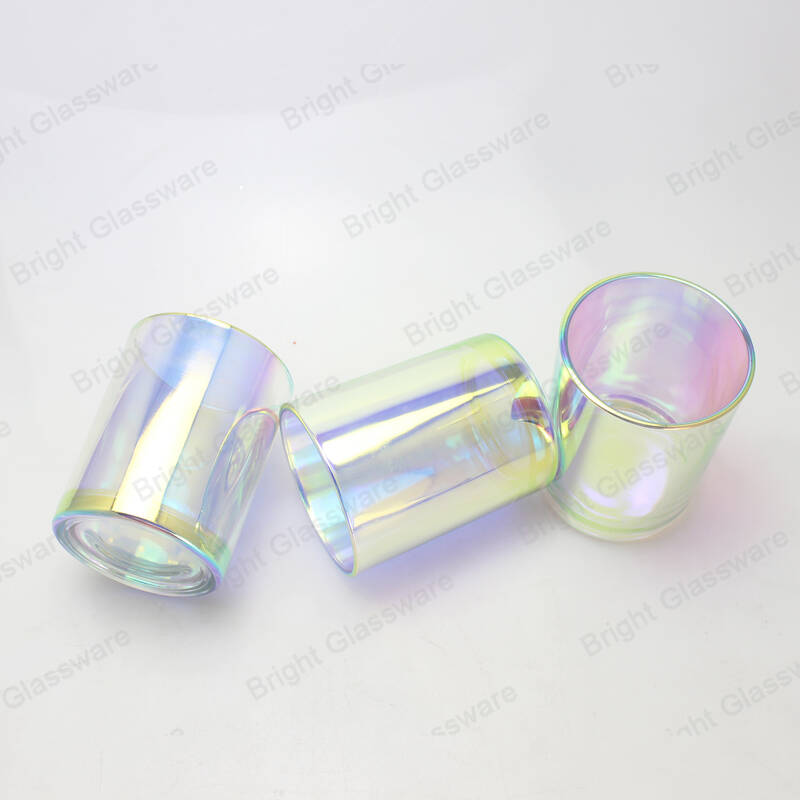 New Glass Decoration Plated Rainbow Glass Candle Holder With Iridescent Finish