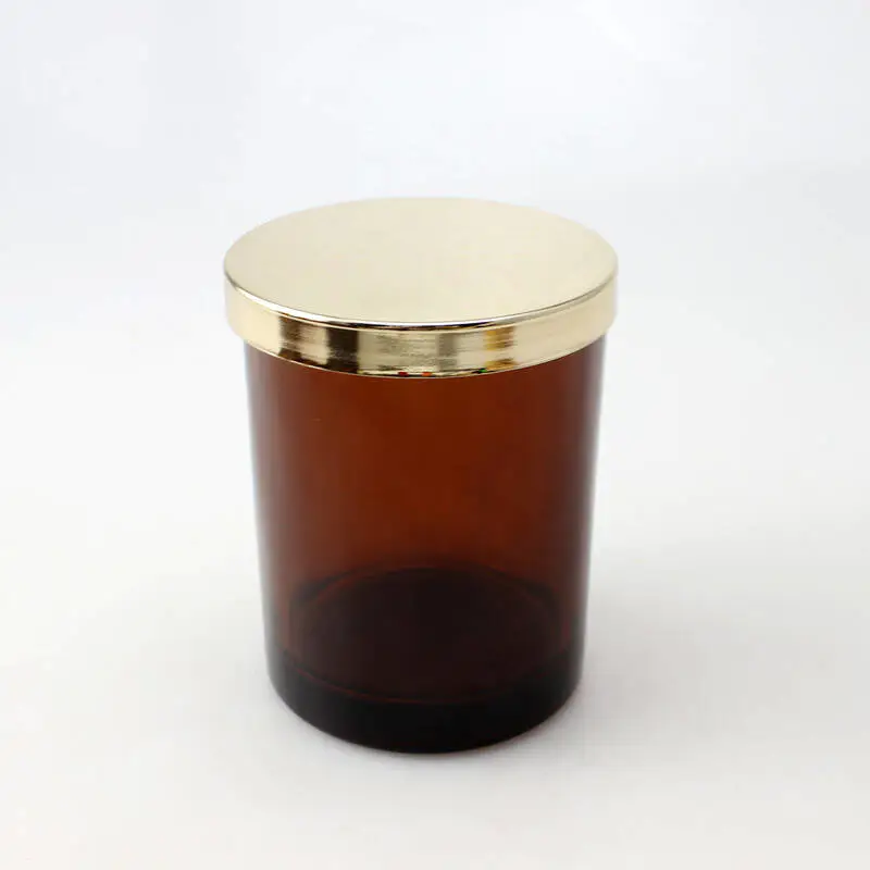 custom 8oz 9oz smoky gray amber candle glass jarwith wooden/metall lid