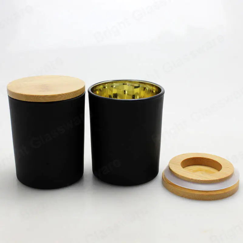 electroplate inside rose gold candle jar matte black glass votive candle holder with bamboo lid
