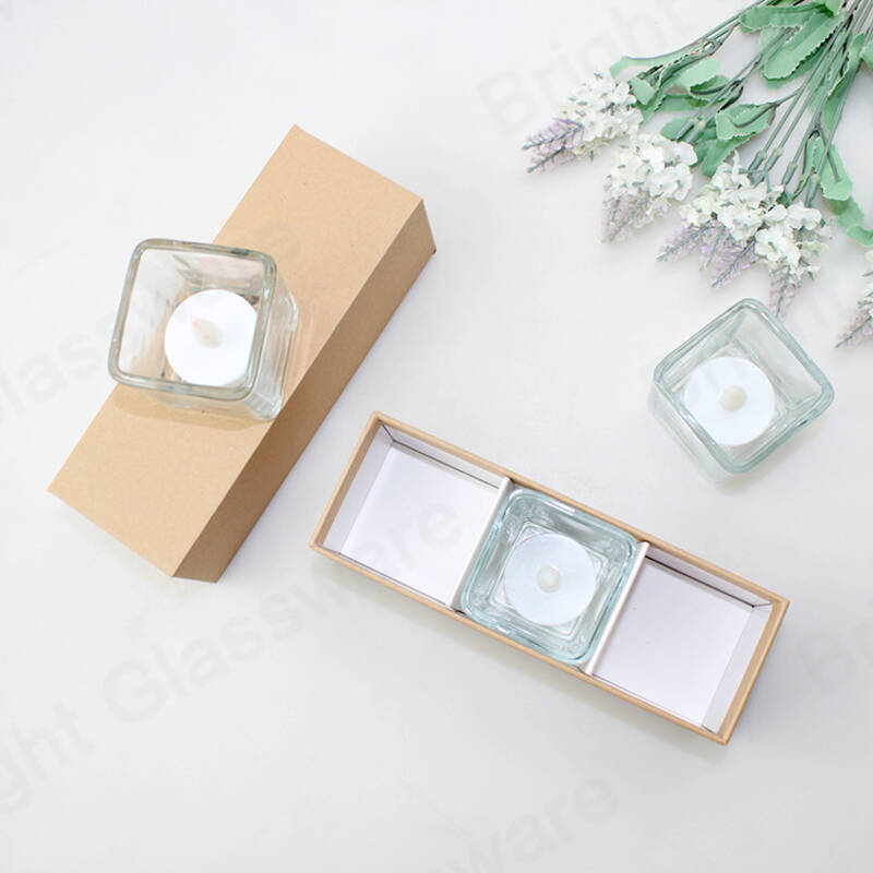 MODERN CLEAR CRYSTAL SCENTED CANDLES SQUARE GLASS VOTIVE CANDLES CONTAINERS FOR WEDDING