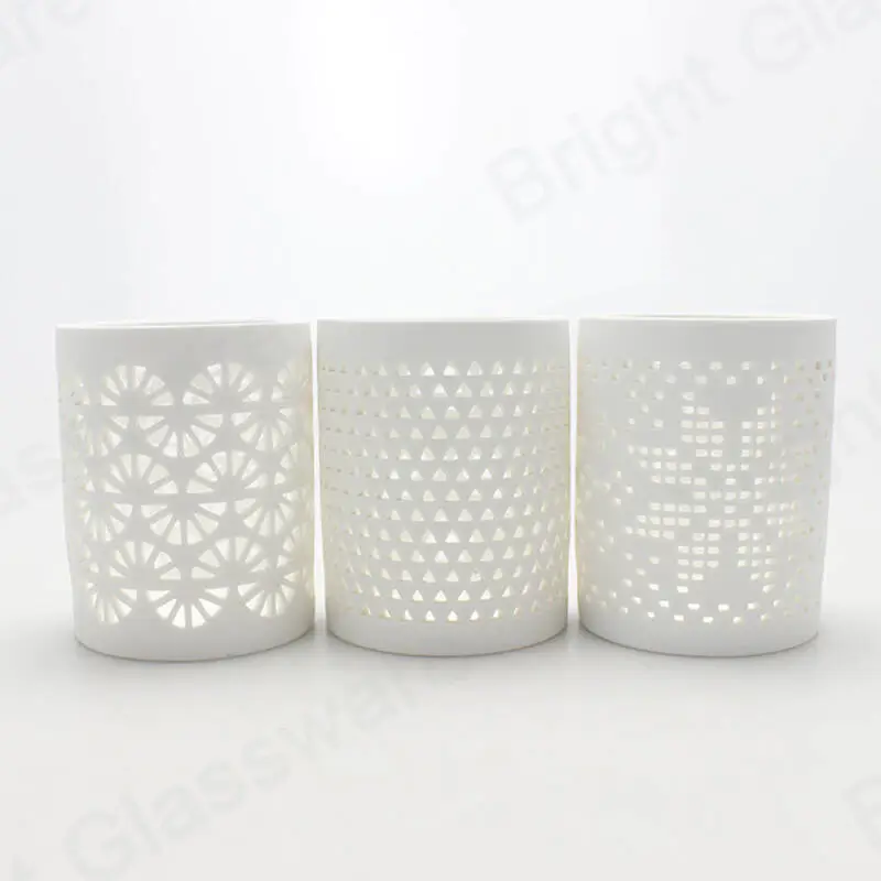 Белый пронзенный цветочный узор цилиндрическая форма чайной свечи керамический держатель для украшения дома