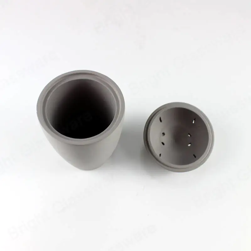 grey concrete candle container with decoration lid in Shenzhen