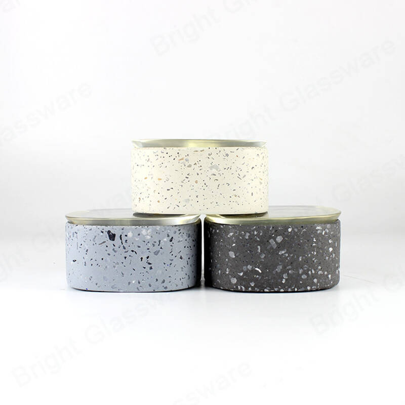 Accueil Marchandises Copeaux de pierre carrés Béton Ciment Bougie Conteneur Terrazzo Bougie Pot avec couvercle