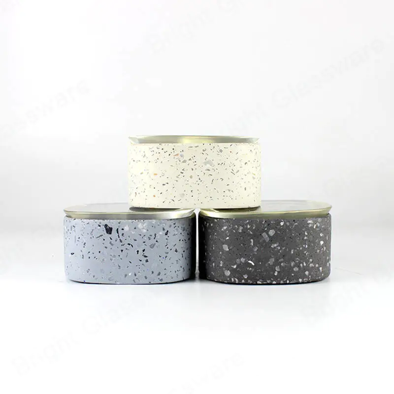 Home Goods Square Stone Chips Concrete Cement Candle Container Terrazzo Candle Jar With Lid