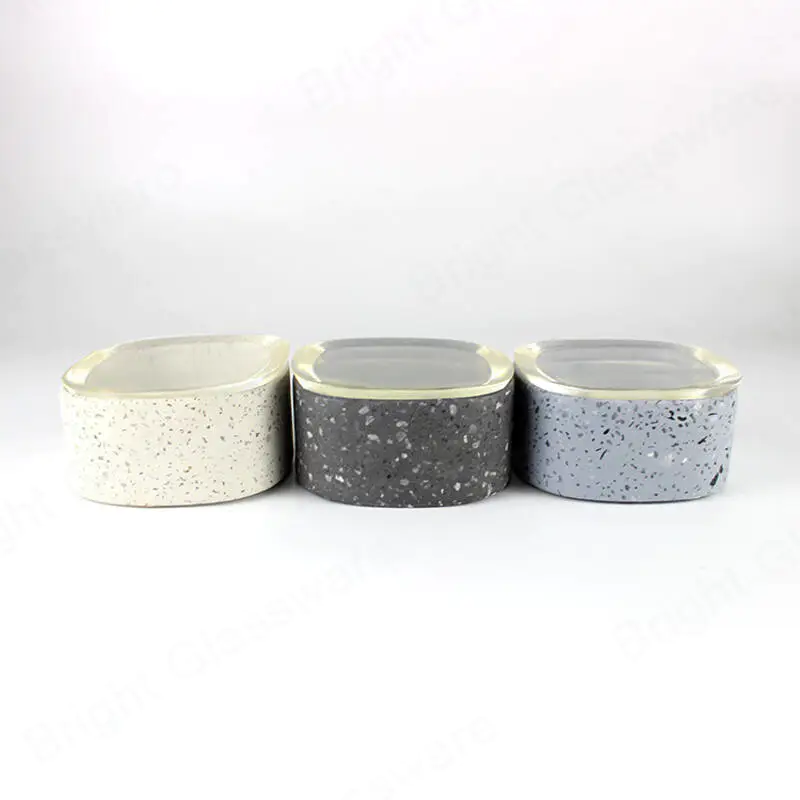 Home Goods Square Stone Chips Concrete Cement Candle Container Terrazzo Candle Jar With Lid