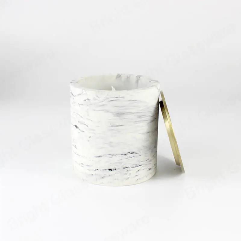 Marble effect waterproof cement candle vessels with thick wall and zinc alloy