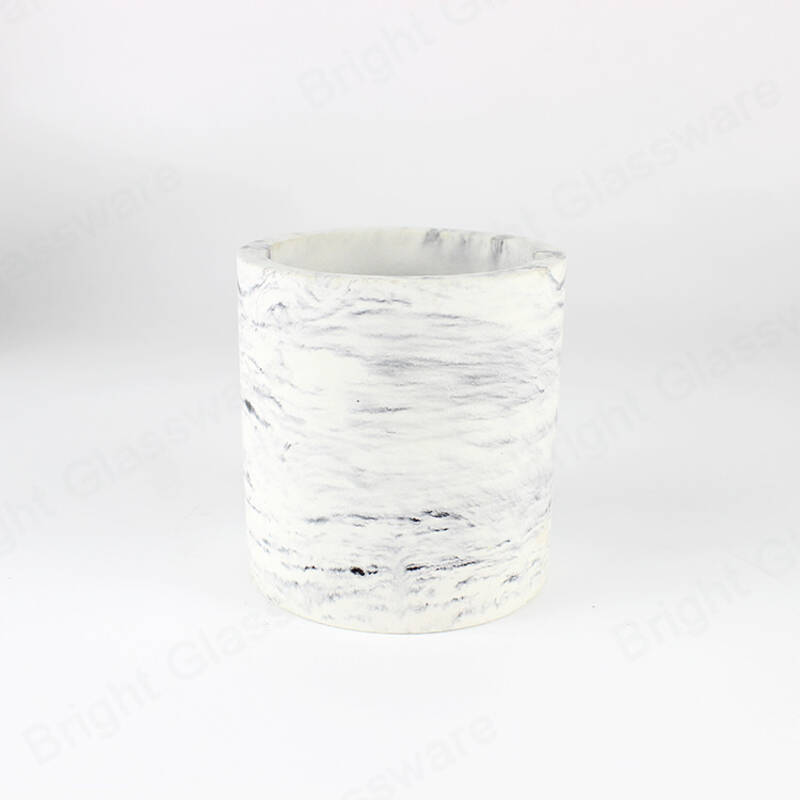 Marble effect waterproof cement candle vessels with thick wall and zinc