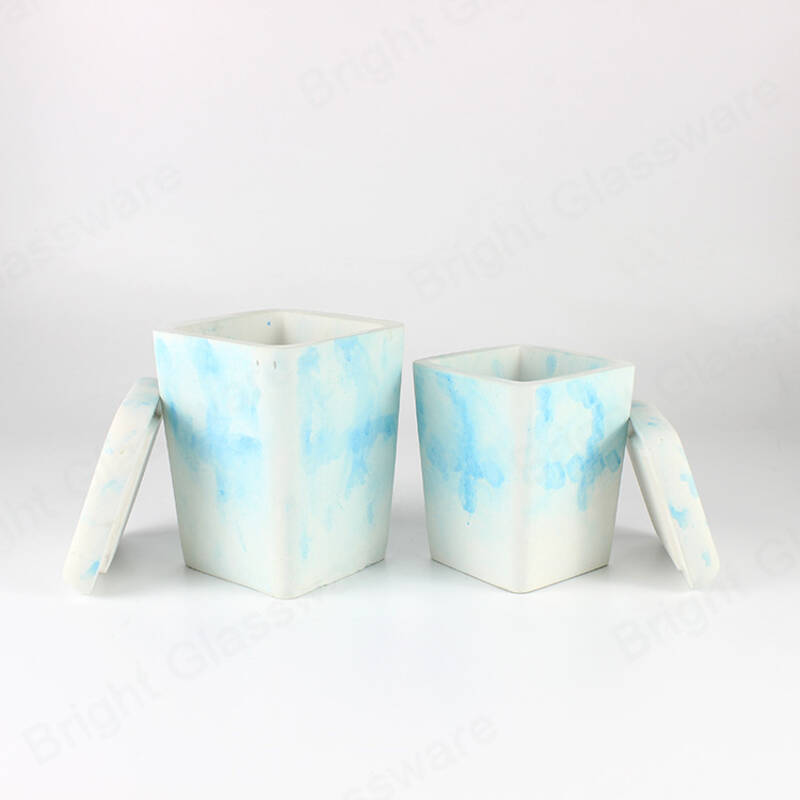 Pot de bougie en ciment de couleur bleu ciel personnalisé avec couvercle pour la cire de soja