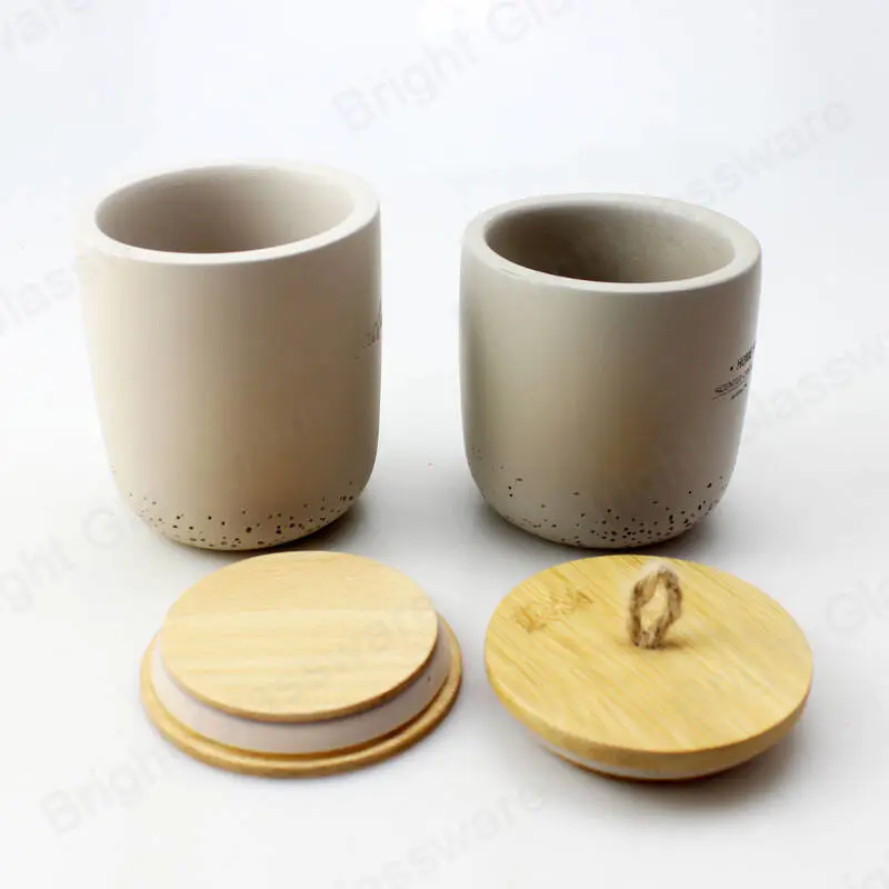 Custom Logo Natural Grey Concrete Candle Jar With Bamboo Lids for Home