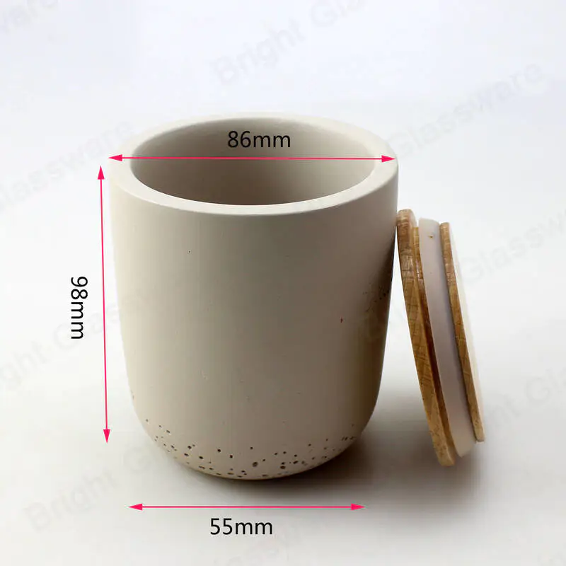 Custom Logo Natural Grey Concrete Candle Jar With Bamboo Lids for Home