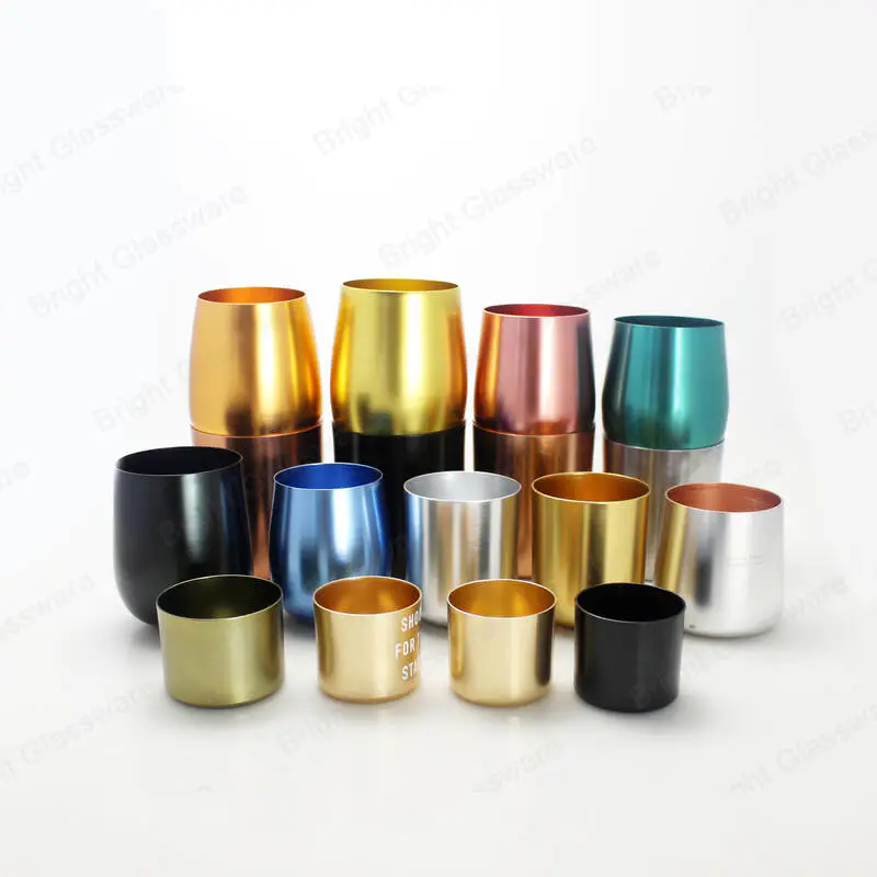 popular eco-friendly customized electroplating color oval shaped metal aluminum candle jar wholesale