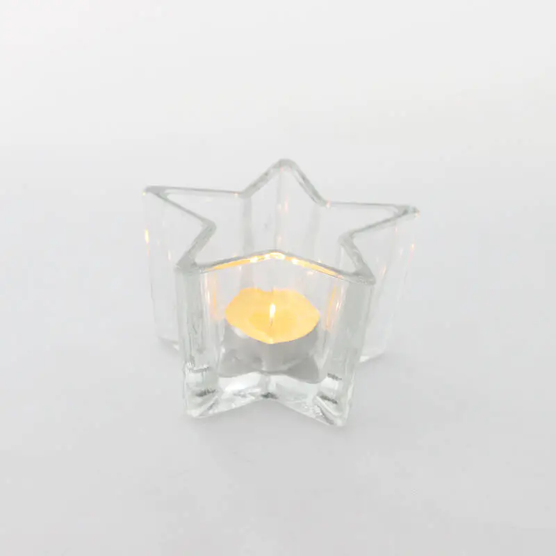 結婚式の装飾/ギフト/お土産のための人気の透明なガラス星形ティーライトキャンドルホルダー