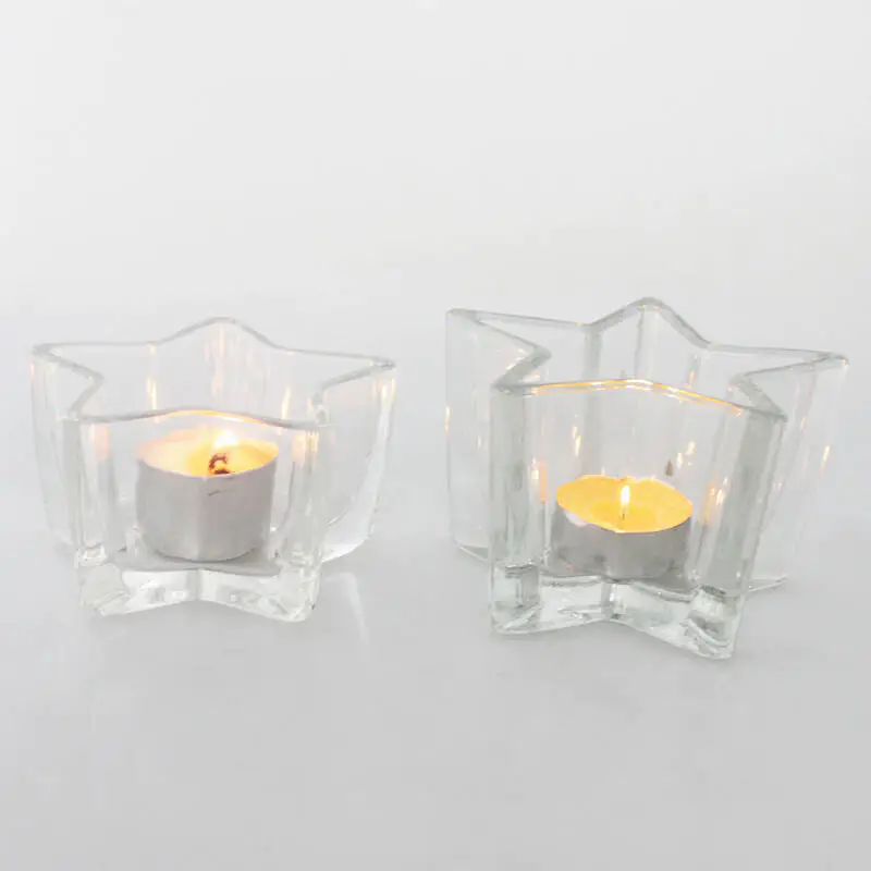 Christmas decorative glass star shape tealight candle holder for table centerpieces 
