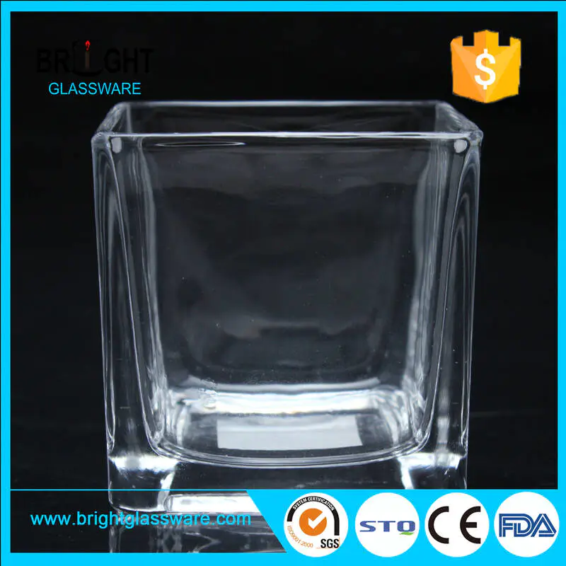 high quality glass candle jar with bamboo lid clear square candle jar with lid