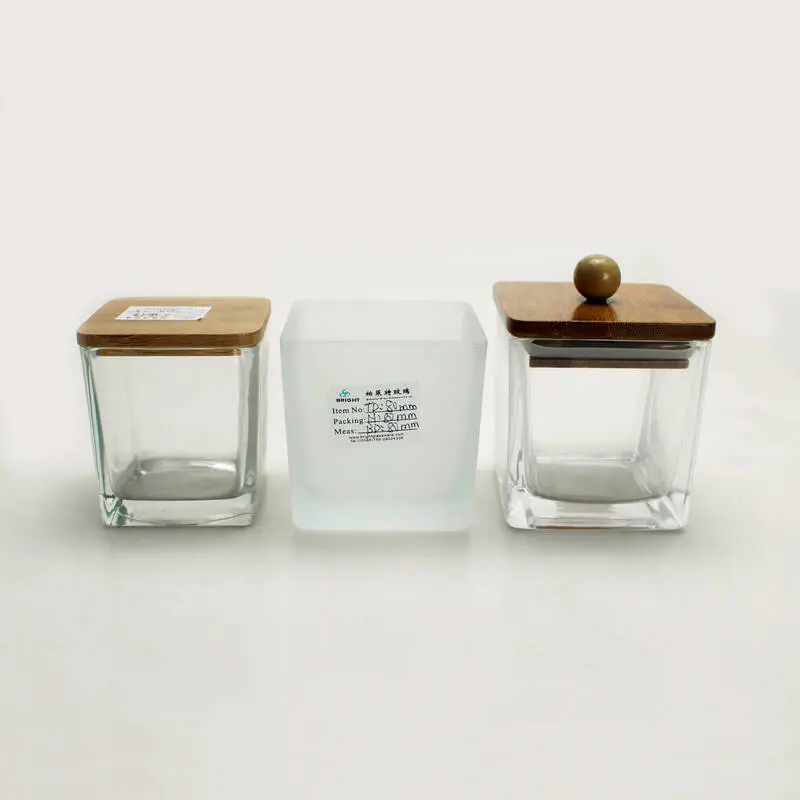 empty clear square glass candle jar with lid for home soy wax