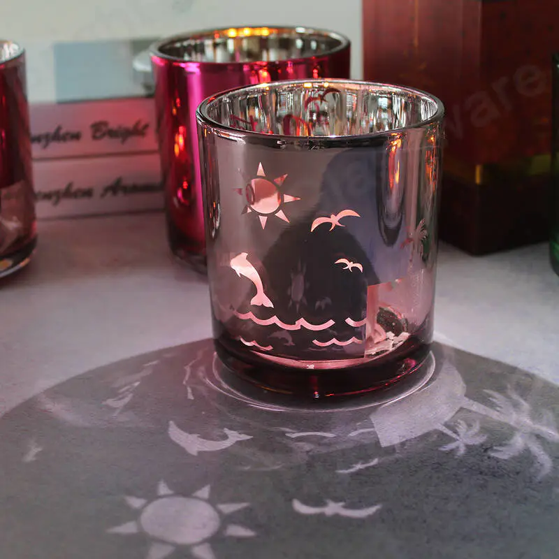 Новый дизайн Рождественская тема гальваническая и лазерная резьба отделка цветочный узор свеча контейнер свечи банки стеклянные
