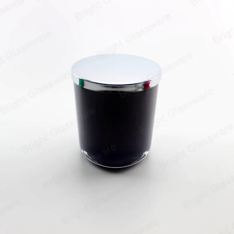 custom colorful electroplated glass candle jar with metal/wooden lid wholesale