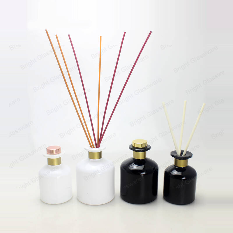  100ml 200ml black white shiny glass reed diffuser bottle home perfume with sticks and stopper