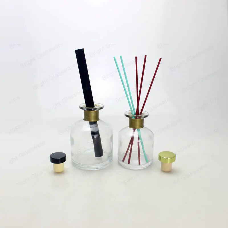 round clear aromatherapy glass reed diffuser bottles 200ml with rattan stick and stopper for home aroma oil