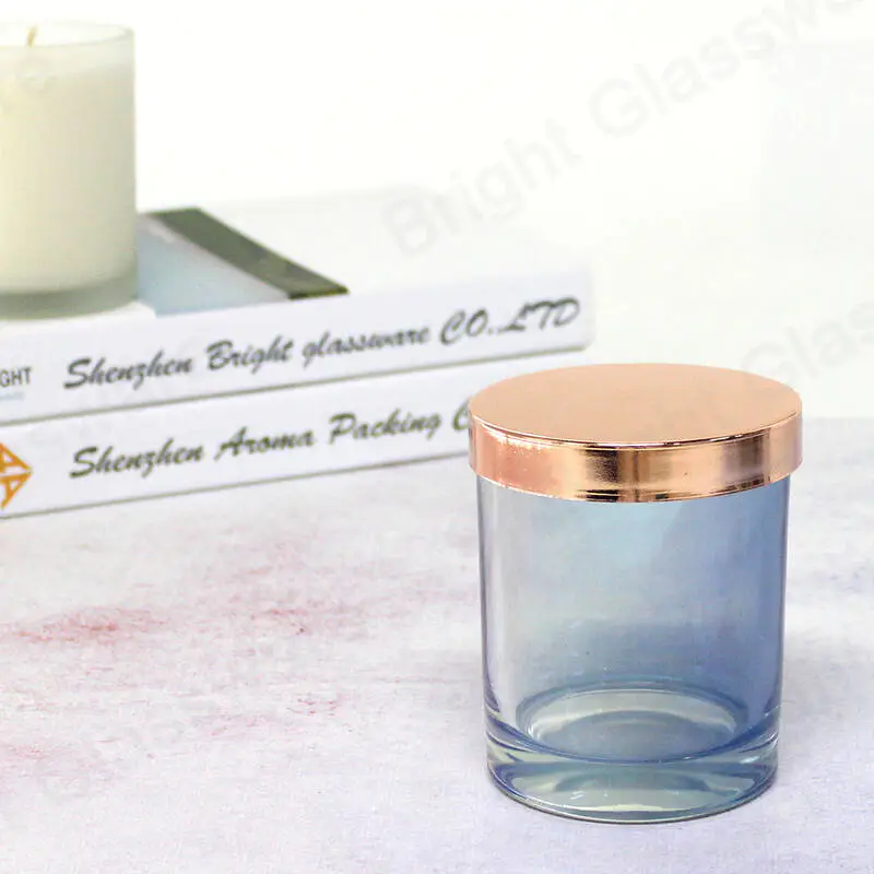 Decorative glass candle jar custom brand logo flat 85mm metal candle lid rose gold 