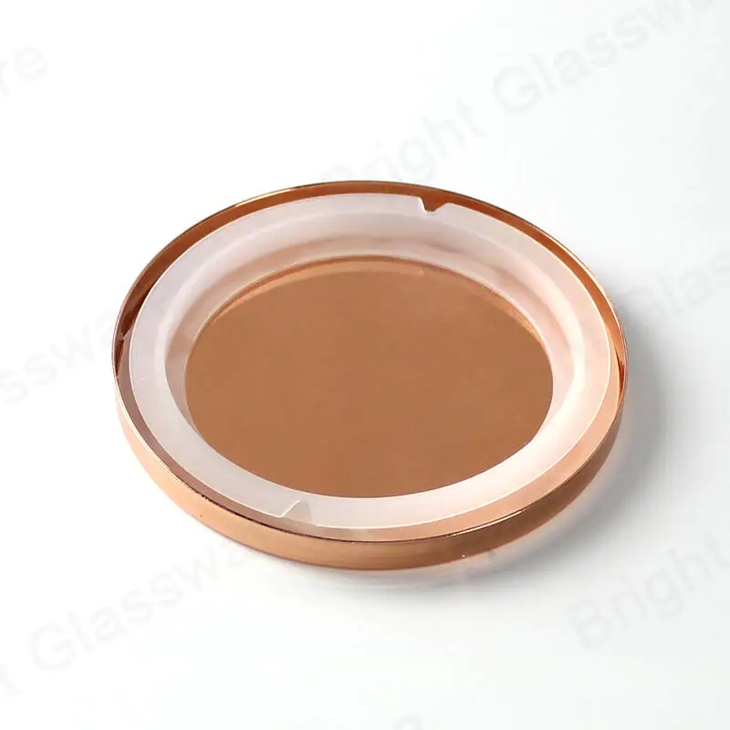 Custom round empty glass candle jar with rose gold lid wholesale