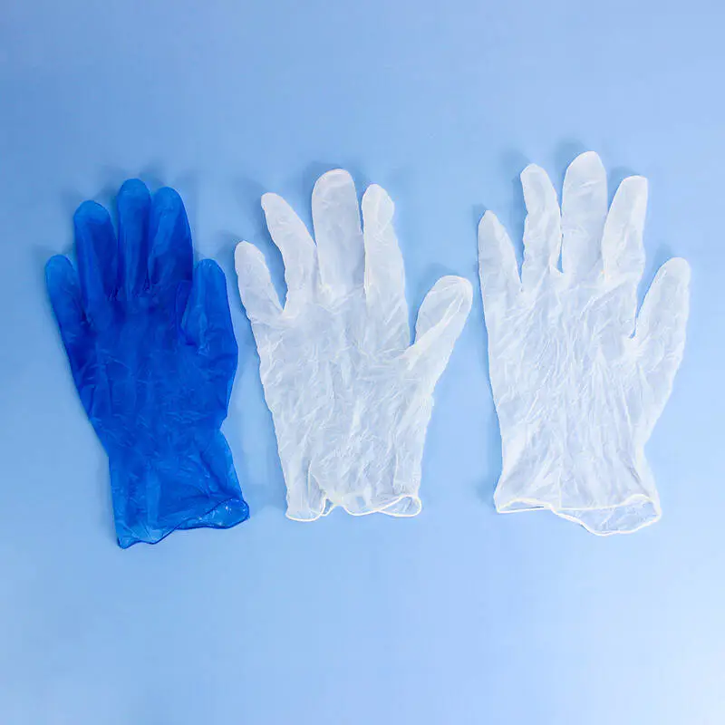 En stock sans poudre PVC / nitrile / latex / caoutchouc bleu / blanc examiner les gants de protection de sécurité en vinyle jetables