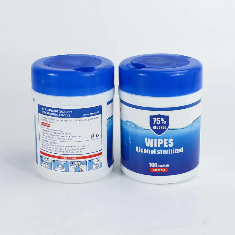 100 pièces Barils Ce FDA Adult Disposable Disinfectant Alcohol Wet Wipes