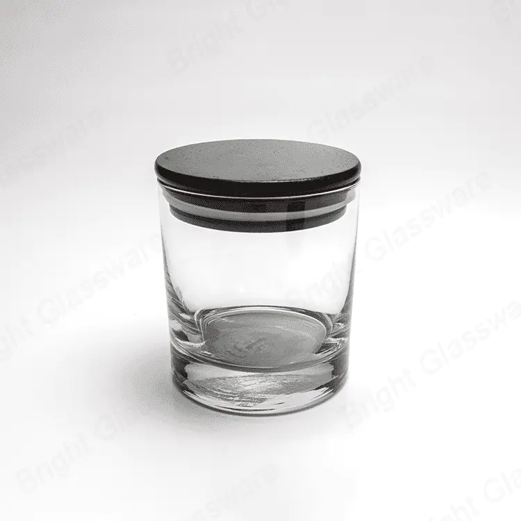 黒い木のふたが付いた高品質のキャンドルホルダーガラス瓶はシリコーンリング卸売りを封印した