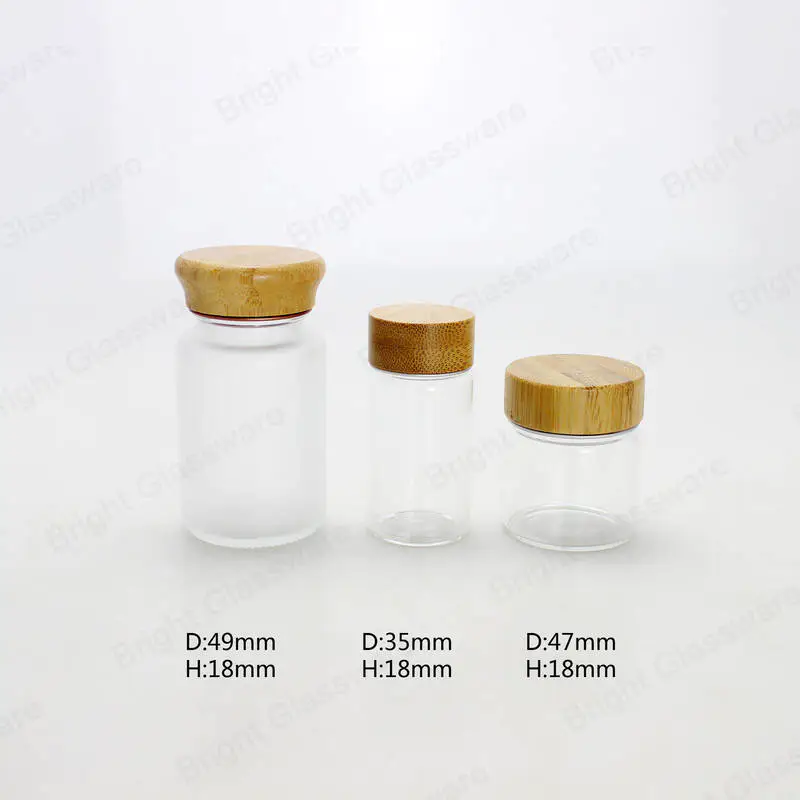 Luxury empty clear frosted glass jar with bamboo lid cosmetic jar with screw bamboo cap for skincare