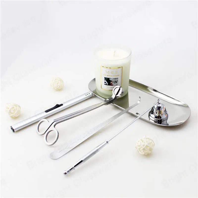 5 pcs home accessories silver wick trimmer stainless steel candle tool set gift tray dipper snuffer modern care Rustproof 