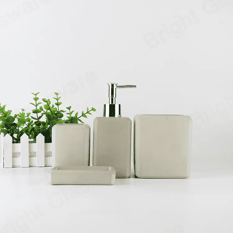 4-Piece bath Aaccessory set concrete toothbrush holder, tumbler, soap dish cement soap dispenser with pump for sale
