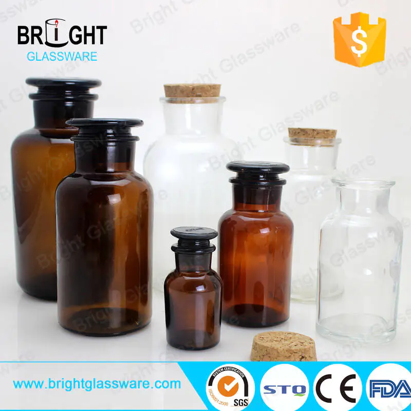 wholesale glass apothecary pharmacy bottle wide mouth amber color reagent bottles
