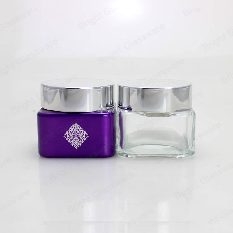 High quality 100ml glass cosmetic jar square cream jar with silver cap