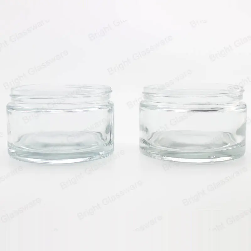 round glass cosmetic jars 200ml 250ml with straight side black lid for skin care packaging