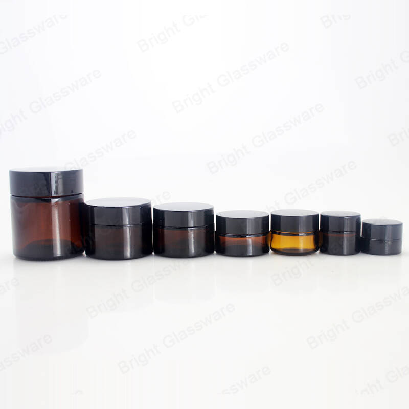 5ml 10ml 20ml 25ml 30ml 50ml 100ml empty glass cosmetic amber jars set cream jar with plastic lid wholesale