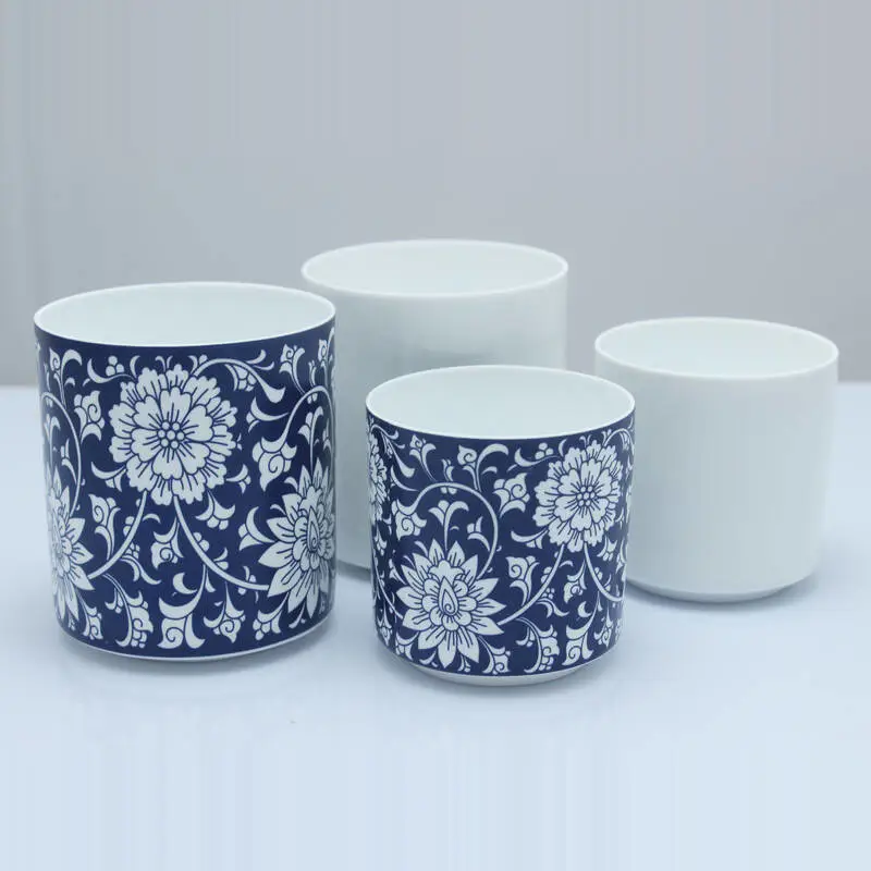 custom pattern white candle jars ceramic candle holder with metal lid